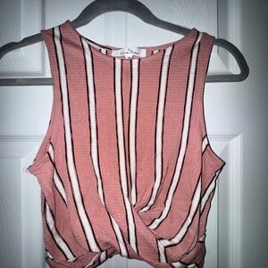 Love Tree Pink and White Tie Front Crop Tank Top